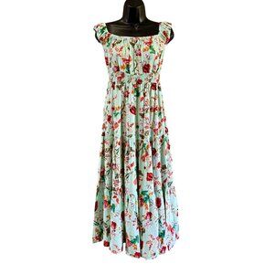 Abel the Label Dress M Floral Maxi Smocked Waist Square Neckline Anthropologie